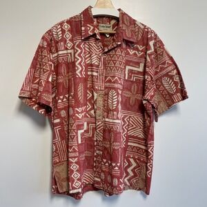 Cooke Street Honolulu Men's Hawaiian Shirt Red Geometric‎ Short Sleeve Size 2XL